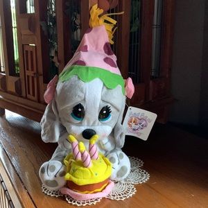 Vintage with tag Birthday dog/with cupcake and candles